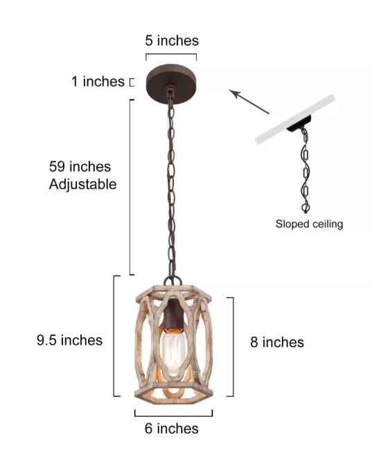 LNC Farmhouse Wood Pendant 6 in. W 1-Light Brown Drum Cage Rustic Island Pendant Light for Kitchen, Living Room, Foyer IFRUUMHD1406177