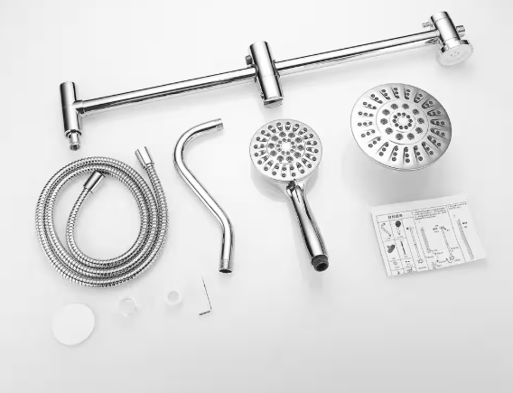 BWE 5-spray Wall Mount 6 in. Shower Head and Handheld Shower Head 1.8 GPM with Stainless Steel Hose in Polished Chrome A-9H-7805-C