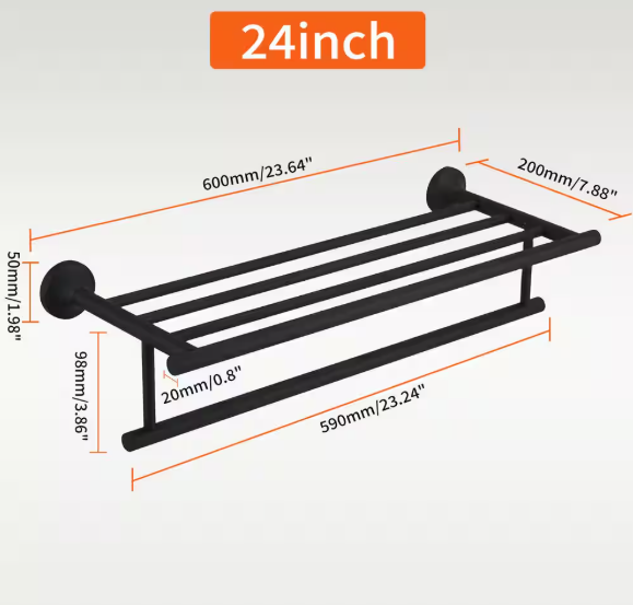 BWE 24 in. Bathroom Towel Rack with 2-Towel Bars Wall Mount Holder in Matte Black A-91088-Black