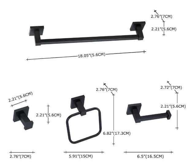 WISBEAM 4-Piece Bath Hardware Set 18 in. with Mounting Hardware in Matte Black B52059-BK