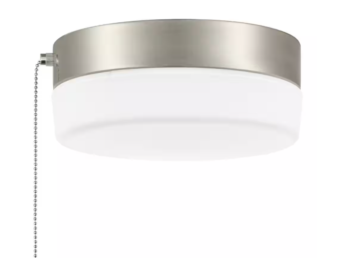 Hampton Bay Hanafin 9 in. Light Brushed Nickel Integrated LED Ceiling Flush Mount w/ Glass Shade and Pull Chain, Soft White (3000K) CG3aA015CR1D30