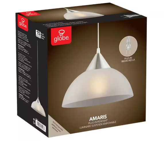 Globe Electric Amris 1-Light 11 in. Plug-In White Hanging Pendant 64413