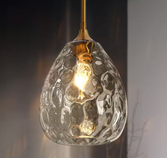 LNC Classic 1-Light Brass Pendant Light Modern Kitchen Island Dining Room Chandelier with Clear Water Wave Glass Globe LRNIFZZ527529C
