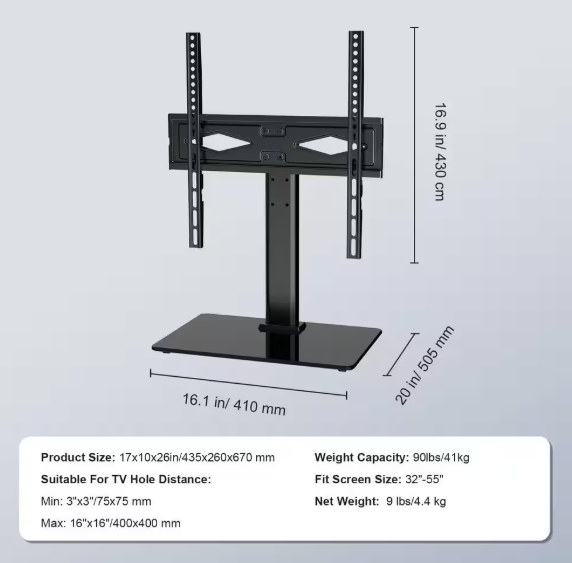 SKYSHALO TV Stand Mount, Swivel Universal TV Stand for 32 in. to 55 in. TVs, Height Adjustable Portable Floor TV Stand LDDSZJGDZXG55I5UNV0-0103
