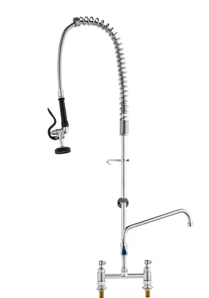 SKYSHALO Commercial Faucet 44 in. Double Handle Pull Down Sprayer Kitchen Faucet for 1/2/3 Compartment Sink in Silver JBSYCXSLTJBS3O1FMV0-1115