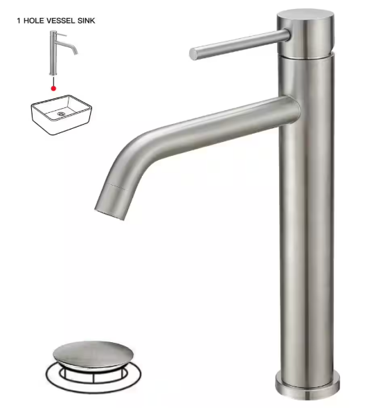 BWE Modern Single Hole Single Handle Vessel Sink Faucet Bathroom Vanity Sink Faucet With Pop Up Drain in Brushed Nickel A-96056H-N-4