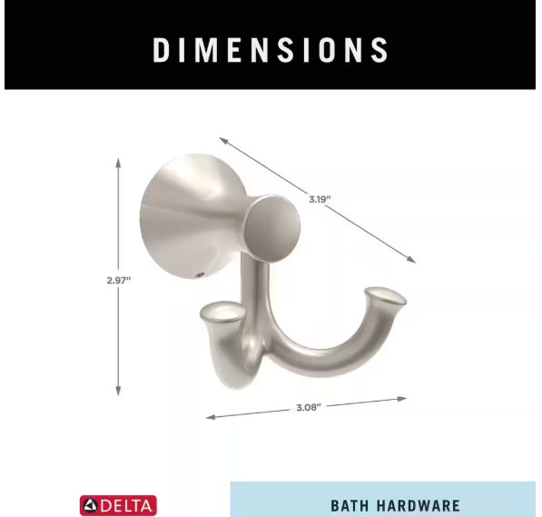 Delta Greydon J-Hook Wall Mounted Double Robe/Towel Hook Bath Hardware Accessory in Brushed Nickel GDN35-DN