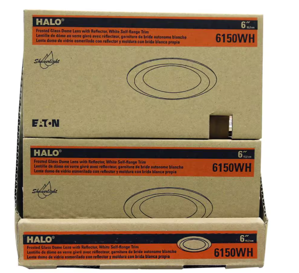 HALO E26 Series 6 in. White Recessed Ceiling Light Fixture Trim with Frosted Glass Lens, Wet Rated Shower Light 6150WH