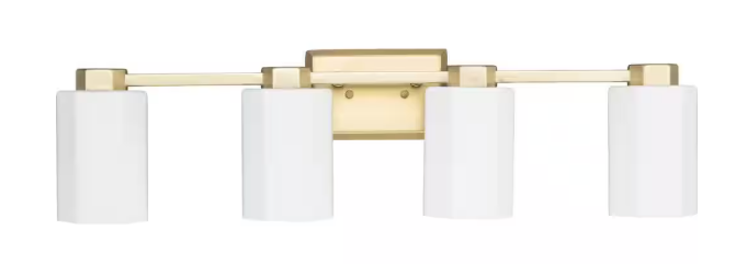 Progress Lighting Estrada 31.25 in. 4-Light Brushed Gold Vanity Light with Opal Glass Shade P300479-191