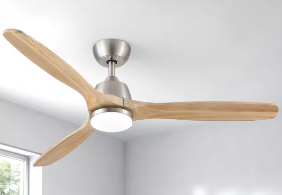 YUHAO Farmhouse 52 In. Indoor Solid Wood Blades Brushed Nickel Ceiling Fan with Integrated LED Light Kit and Remote Control 52DY1110SN
