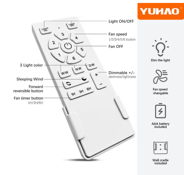 YUHAO Farmhouse 52 In. Indoor Solid Wood Blades Brushed Nickel Ceiling Fan with Integrated LED Light Kit and Remote Control 52DY1110SN