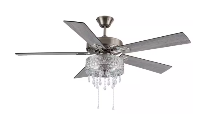 River of Goods Modern Crystal Chandelier 52 in. LED Silver Ceiling Fan With Light 20072