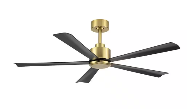 Breezary Melony 52 in. 6-Speed Indoor Black-Blade Gold Ceiling Fans with Remote Control Included 30010-BK