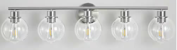 Deyidn Modern 37.4 in. 5-Light Nickel Bathroom Vanity Light Interior Powder Room Lighting with Clear Globe Shades 1746-5N