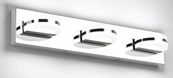 JUSHENG 21.7 in. 3 Light Chrome LED Vanity Light with 360 Up and Down Dimmable 5500K Light HD-5892-3-Chrome-5500K