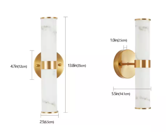 PUDO 4.70 in. 2-Light Gold Resin Imitation Marble Texture Wall Sconce LED Vanity Light Set of 2 WallSconce58-GD-W1340P189553