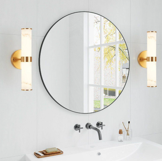PUDO 4.70 in. 2-Light Gold Resin Imitation Marble Texture Wall Sconce LED Vanity Light Set of 2 WallSconce58-GD-W1340P189553