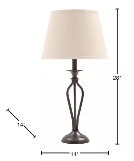 Hampton Bay- Rhodes 28 in. Bronze Table Lamp with Natural Linen Shade