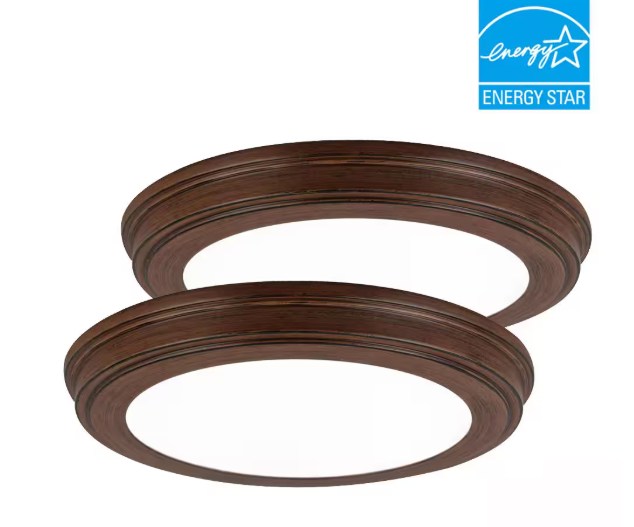 Commercial Electric 7 in. Dark Brown Wood 3-CCT LED Round Flush Mount, Low Profile Ceiling Light (2-Pack) JJU3011LS-4/WD