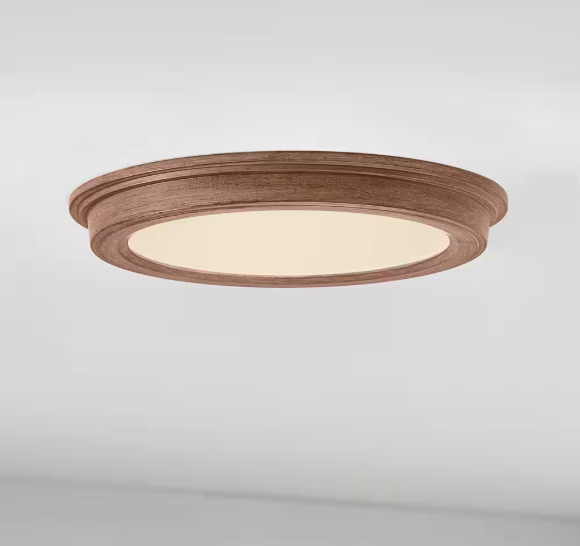 Commercial Electric 7 in. Dark Brown Wood 3-CCT LED Round Flush Mount, Low Profile Ceiling Light (2-Pack) JJU3011LS-4/WD