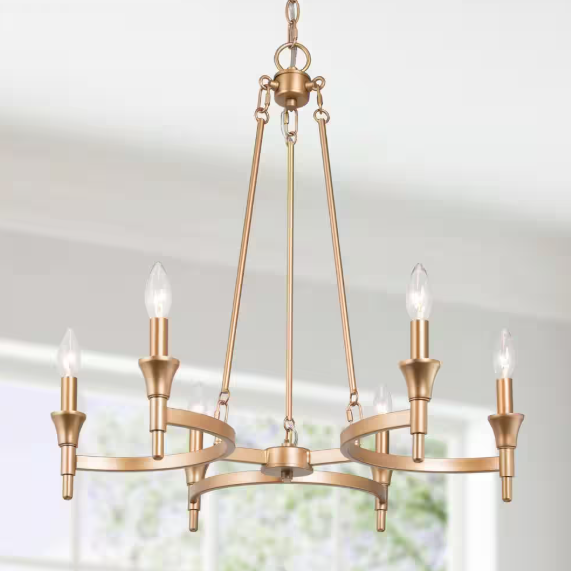 Uolfin 6-Light Traditional Candlestick Brass Chandelier for Dining Room, Gold Mid-century Kitchen Island Bedroom Chandelier