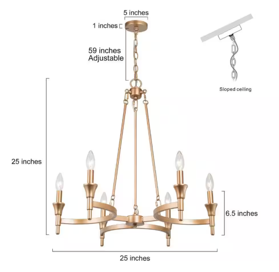Uolfin 6-Light Traditional Candlestick Brass Chandelier for Dining Room, Gold Mid-century Kitchen Island Bedroom Chandelier