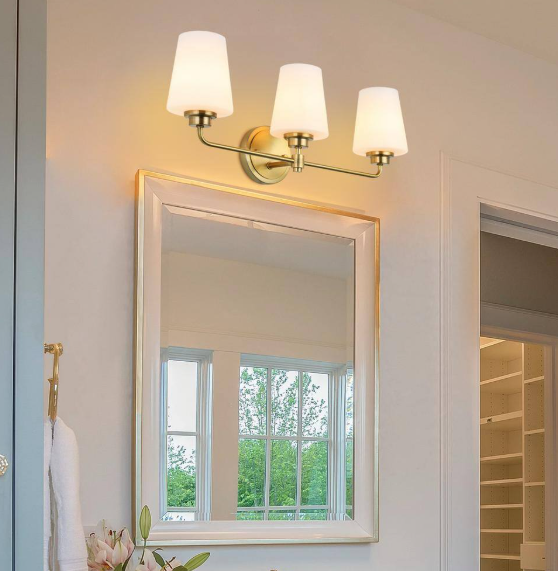Jushua 22.5 in. W 3-Light White Plus Gold Bathroom Vanity Light with Shade Z-CT-WLBD3