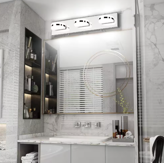 JUSHENG 21.7 in. 3 Light Chrome LED Vanity Light with 360 Up and Down Dimmable 5500K Light HD-5892-3-Chrome-5500K