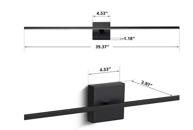 KAISITE 39 in. 1-Light Black LED Vanity Light Bar 28-Watt Linear Bathroom Light Fixture Dimmable Sconces Wall Lighting 8036WL-39BK-US