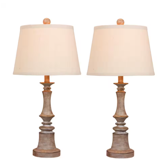 Fangio Lighting Pair of 26.5 in. Candlestick Resin Table Lamps in a Cottage Weathered Gray W-6240CWG-2PK