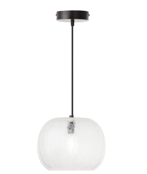 River of Goods Luna 25-Watt 1-Light Black Pendant Light with Clear Blown Glass Textured Globe Shade 21217