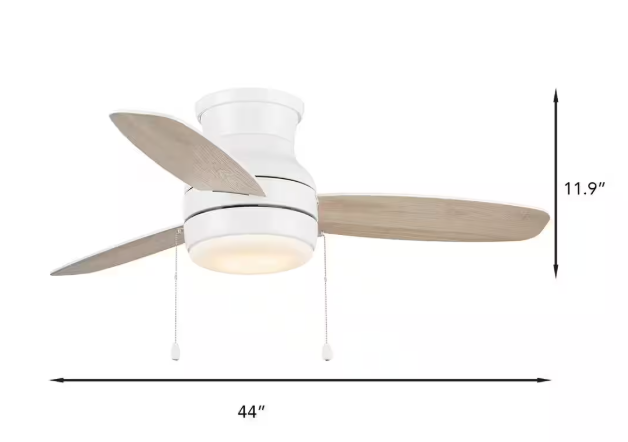Hampton Bay Ashby Park 44 in. White Color Changing Integrated LED Matte White Indoor Ceiling Fan with Light and 3 Reversible Blades 59248