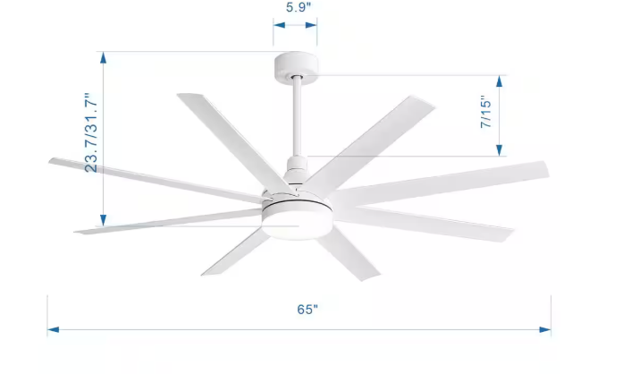 Breezary Archer 65 in. Integrated LED Indoor White Ceiling Fans with Light and Remote Control Included 23012-AW