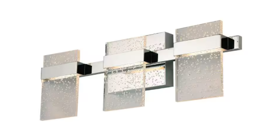 Eglo Madrona 22.75 in. W x 7.12 in. H 3-Light Chrome Integrated LED Bathroom Vanity Light with Clear Seedy Acrylic Shades 204485A