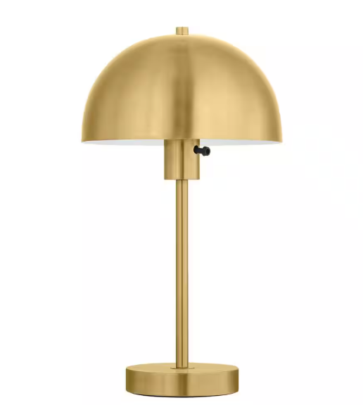 Hampton Bay Corbin 17.5 in. Brushed Brass Modern 1-Light Table Lamp with Metal Dome Shade and AC Outlet on Base 24252-000