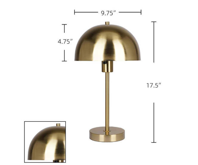 Hampton Bay Corbin 17.5 in. Brushed Brass Modern 1-Light Table Lamp with Metal Dome Shade and AC Outlet on Base 24252-000