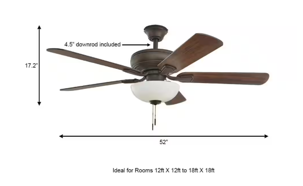 Hampton Bay- Rothley II 52 in. Indoor LED Bronze Ceiling Fan with Light Kit, Downrod, Reversible Motor and Reversible Blades