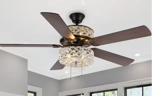 River of Goods Gracie Grand 52 in. Silver with Clear Crystal LED Ceiling Fan With Light 20076