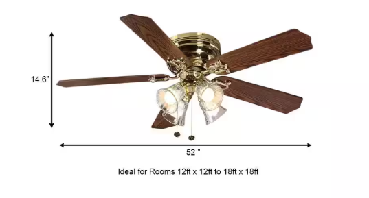 Hampton Bay Carriage House 52 in. Indoor LED Polished Brass Ceiling Fan with Light Kit, Reversible Motor and Reversible Blades 46008
