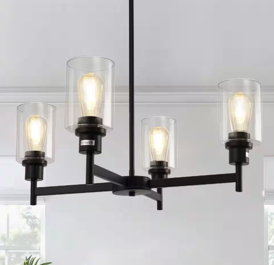 YANSUN 4-Light Black Chandelier with Glass Shades - Modern Dining Room Light Fixture for Kitchen Island, Entryway, or Hallway HA-ZX16701DBL-1AP2