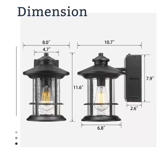 JAZAVA 1-Light Black Outdoor Hardwired Wall Lantern Sconce with Built-In GFCI Outlet Light (2-Pack) HDWE248B2PK