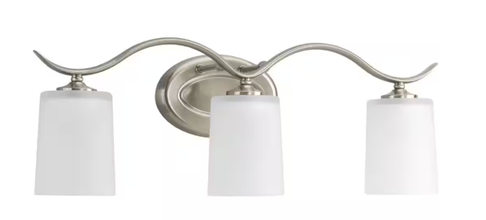 Progress Lighting Inspire Collection 23-3/8 in. 3-Light Brushed Nickel Etched Glass Traditional Bath Vanity Light P2020-09