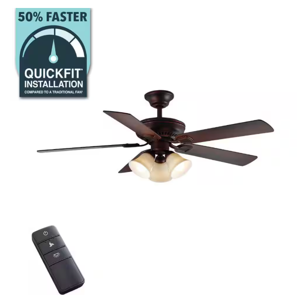 Hampton Bay- Campbell 52 in. Indoor LED Mediterranean Bronze Ceiling Fan with Light Kit, Downrod, Reversible Blades and Remote