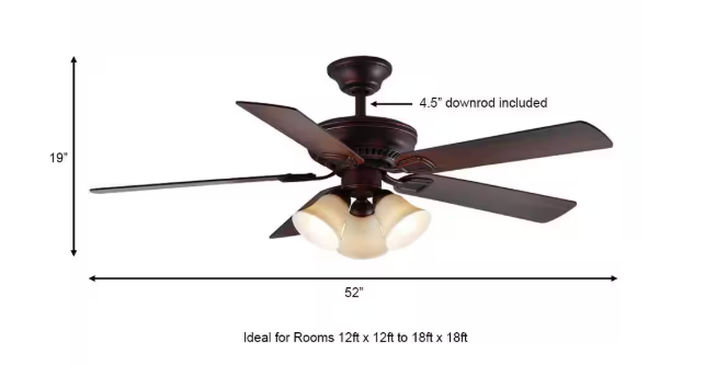 Hampton Bay- Campbell 52 in. Indoor LED Mediterranean Bronze Ceiling Fan with Light Kit, Downrod, Reversible Blades and Remote