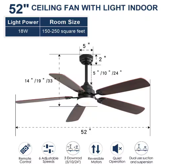 MODERN HABITAT WhisperBloom Blade Span 52 in. Indoor Black Ceiling Fan with LED Light Bulbs and Remote Control CFL-934-52B-W-S