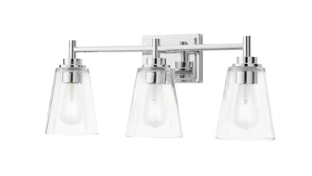 Hampton Bay Wakefield 22 in. 3-Light Chrome Vanity Light with Clear Glass Shades HB3681-07