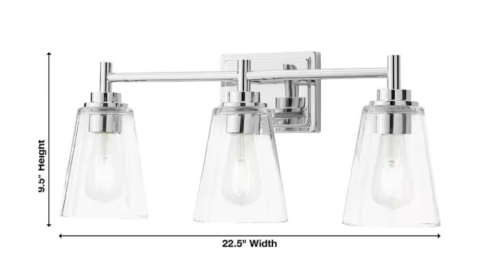 Hampton Bay Wakefield 22 in. 3-Light Chrome Vanity Light with Clear Glass Shades HB3681-07