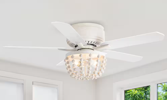 matrix decor 48 in. Indoor Farmhouse White Flush Mount Wood Bead Ceiling Fan with Light Kits and Remote MD-F6355110V