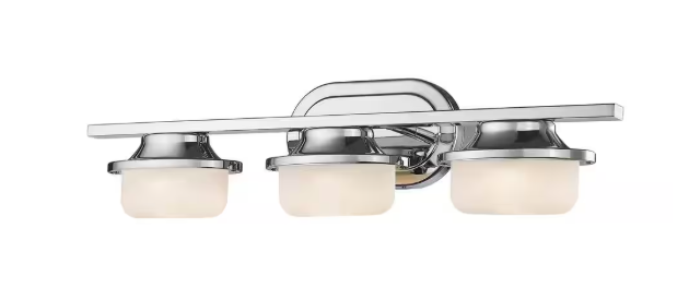 Unbranded Optum 23.4 in. 3-Light Chrome Integrated LED Shaded Vanity Light with Matte Opal Glass Shade 1917-3V-CH-LED