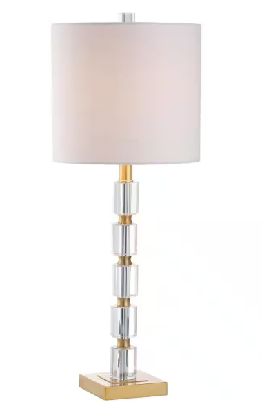 JONATHAN Y Claire 28.5 in. Crystal Table Lamp, Clear/Brass (Set of 2) JYL5001A-SET2